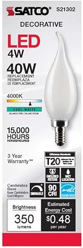 Miniatura 4 de Satco 6Pk 4w CA10 LED 4000K Candelabro Base Helado Regulable - 40W Equiv