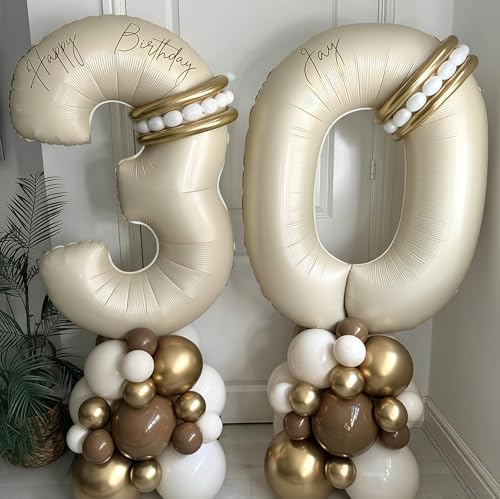 Image of Cream Number 13 Balloons,40 Inch 13 Balloons Giant Helium Foil Mylar Beige 13 Balloon Number for Birthday Party Anniversary Decorations
