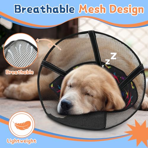 Image of Dog Cone Collar to Stop Licking, Soft Mesh Recovery Collar After Surgery with Liner, Elizabeth Cone Alternative for Medium and Large Dogs, for Surgery, Spay, Neuter, Wound Care,XL,Colorful