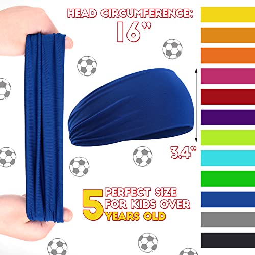 Image of Zhanmai 12 Pieces Boys Headbands 16 Inch Kids Sweatbands, Soft Athletic Sports Head Sweatband Headbands Wicking Elastic Hairband for Girls and Boys