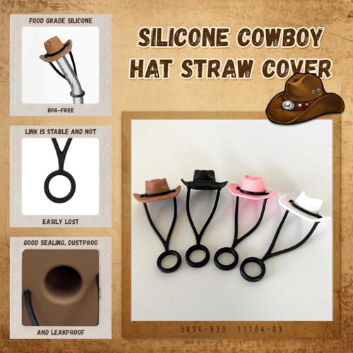 Image of HASTHIP 4 Pack Silicone Cowboy Hat Straw Covers Cap Compatible with Stanley Cup 30 40 oz, Cute Funny Tumbler Straw Topper Accessories for Man & Woman Valentine's Day Gifts