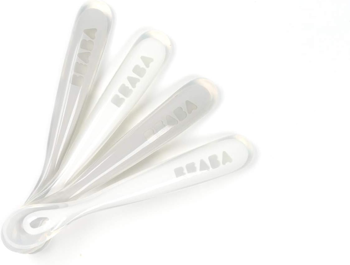 - BEABA First Stage Baby Feeding Spoon Set, THE ORIGINAL Soft Tip Silicone Spoons for Babies, Gum Friendly BPA Lead Phthalate and Plastic Free, Great Gift Set (4 Pack), Cloud