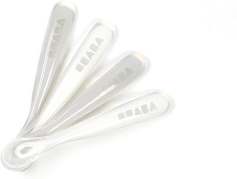 BEABA First-Stage Baby Feeding Spoon Set, Soft Silicone Tip (4-Pack)