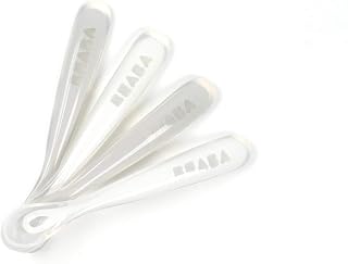 BEABA First Stage Baby Feeding Spoon Set, THE ORIGINAL Soft Tip Silicone Spoons for Babies, Gum Friendly BPA Lead Phthalate and Plastic Free, Great Gift Set (4 Pack), Cloud