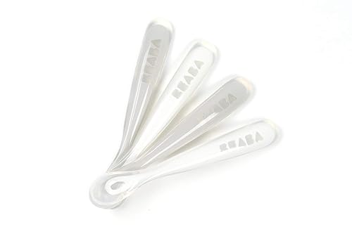 BEABA - Juego de cucharas de alimentación para bebés de primera etapa, las cucharas originales de silicona de punta suave para bebés, aptas para las