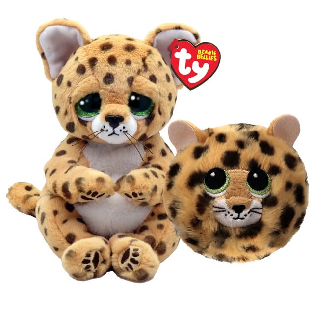 TY Lloyd Leopard Beanie & Spots Beanie Bouncer 2-Piece Christmas Set, 15cm Soft Plush Teddy & 7cm Bouncy Plush Ball