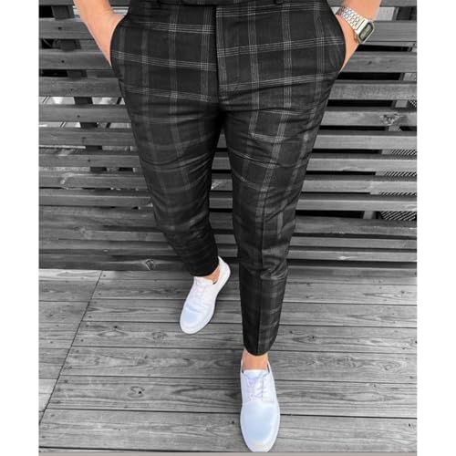Mens Sweatpants Fashion Stretch Dress Pants Slim Fit Plaid Skinny Long Casual Business Golf Dress Pants3