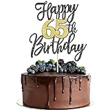 1 PCS Happy 65th Birthday Cake Topper Black Gold Glitter Cheers to 65 Years Birthday Cake Pick 65 Fabulous Cake Decoration for Happy 65th Birthday Anniversary Party Decorations Supplies