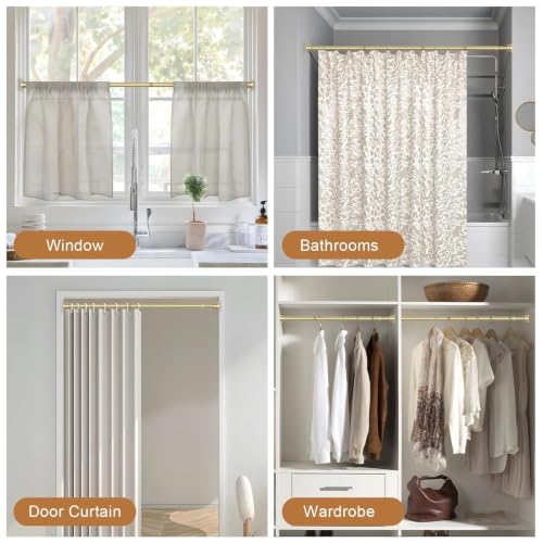 Image of JD FRESH 155 to 295 Cm Extendable Curtain Rod Holder Non-Drilling /Anti-Skid Spring Pull Rod /Stainless Steel Rust Proof Shower Curtain Rod /Window Curtain Rod / (Golden)
