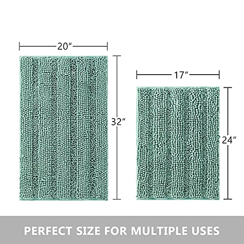 Bathroom Rugs and Mats Sets 2 Piece, Chenille Bath Rugs Set Super Absorbent Bathroom Floor Mat, Machine Washable Non-Slip Bath Mats for Bathroom, 17x24 Plus 20x30 Eggshell Blue, Ciicool