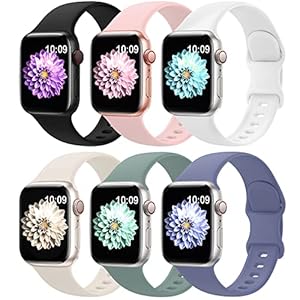 6 Pack Sport Bands Compatible with Apple Watch Band 38mm 40mm 41mm 42mm 44mm 45mm 49mm,Soft Silicone Waterproof Strap Compatible with iWatch Apple Watch Series 9 Ultra 8 7 6 5 4 3 2 1 SE Women Men