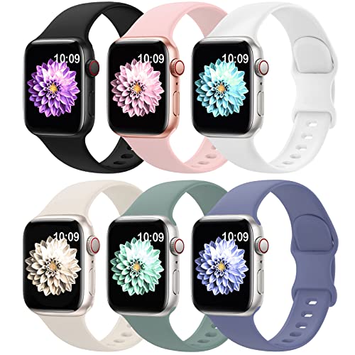 Image of 6 Pack Sport Bands Compatible with Apple Watch Band 38mm 40mm 41mm 42mm 44mm 45mm 49mm 46mm,Silicone Waterproof Strap for iWatch Apple Watch Series 11 10 9 Ultra 8 7 6 5 4 3 2 1 SE Women Men