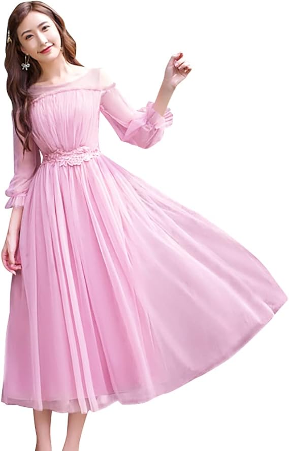 Amazon Co Jp Feisedy パーティードレス ワンピース 結婚式 ドレス レース ロングドレス 袖あり 謝恩会 発表会 演奏会 B8013 ファッション