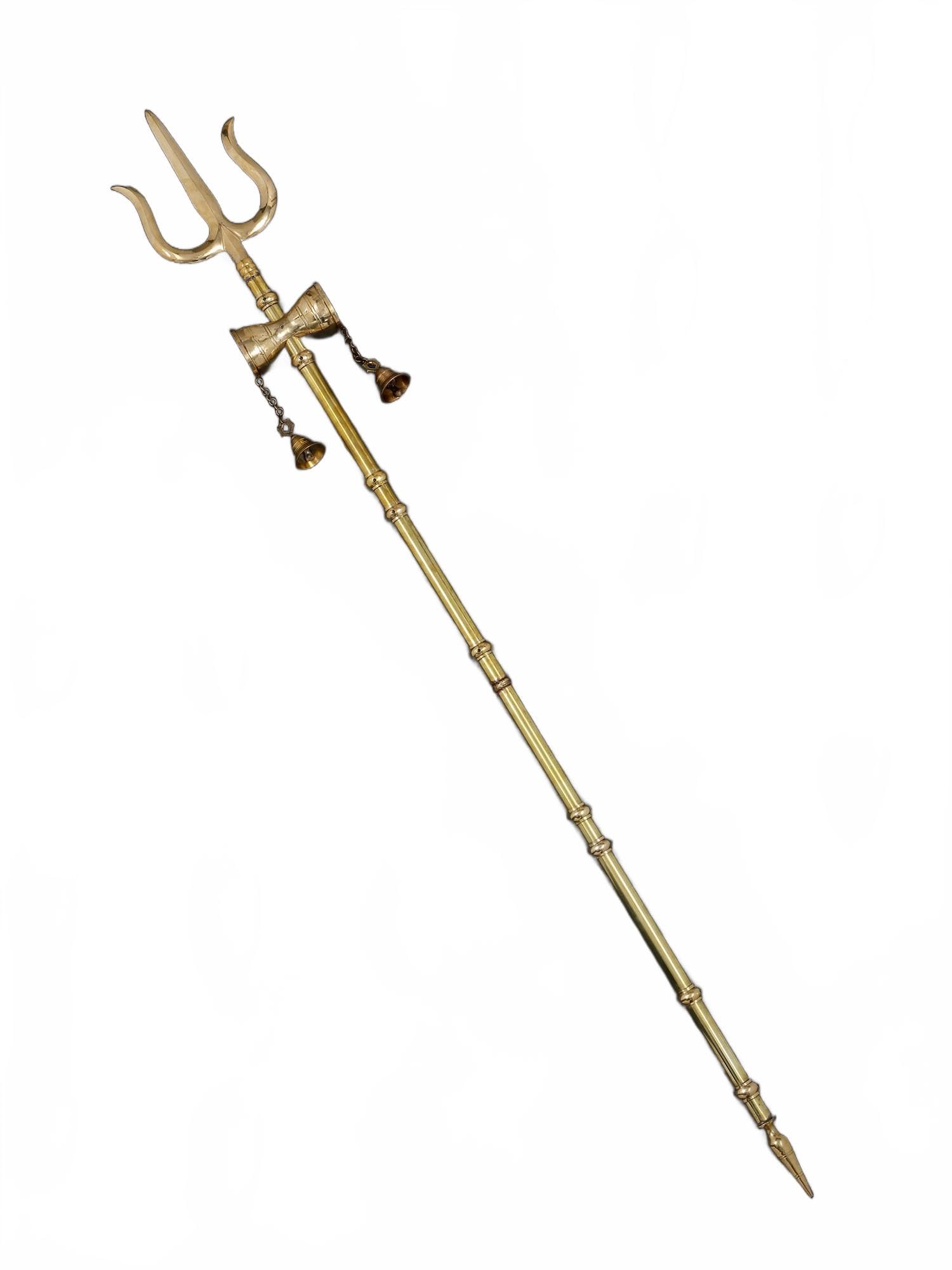 Exotic India Lord Shiva Trishul mosiężna statuetka tradycyjny hinduski trójząb idol do domu świątyni religijnej dekoracji i prezentów (76 cm)