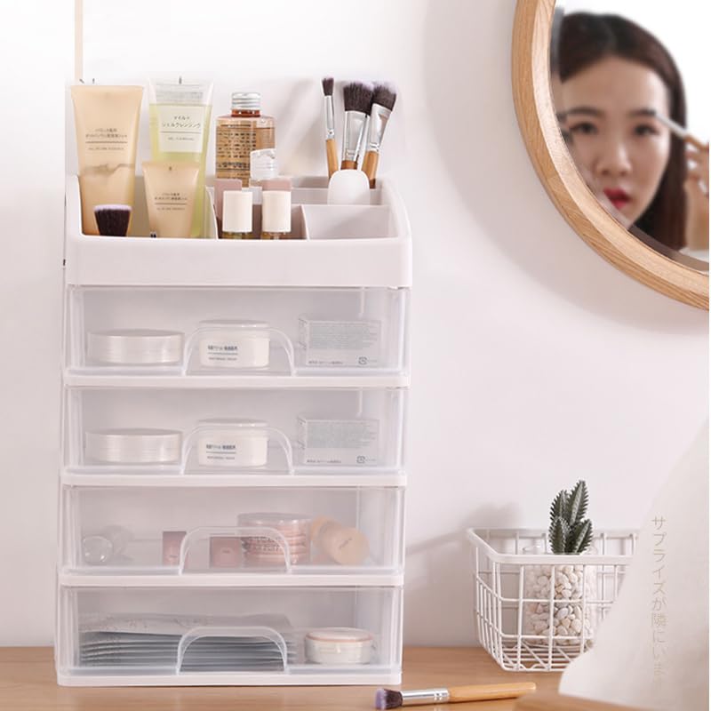 VIDISA Plastic Makeup Organizer With 4 Drawer Storage Unit | Large Capacity Clear Display Case For Jewelry, Cosmetics, Makeup And Desktop Units | 4 Layer-White (B0CTKBFWRL) Amazon Price History, Amazon Price Tracker