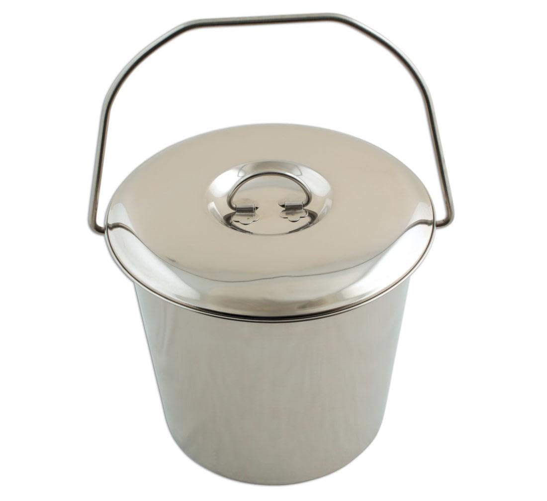 OC-PRO Seau INOX 12 litres avec Couvercle et Anse - Seau Multi-usages Cendres, Animaux, hygiène... Haute Qualité