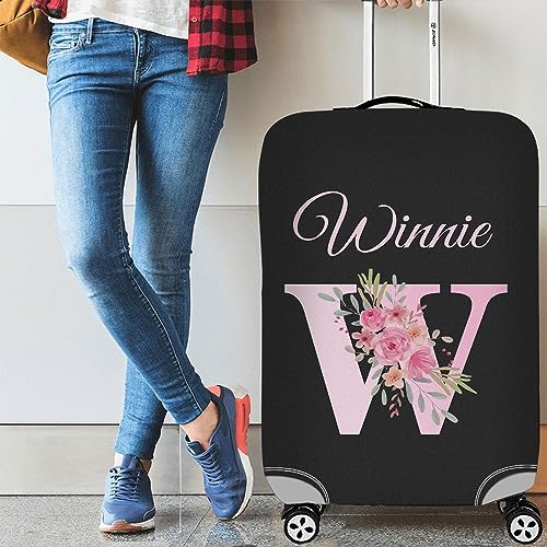 Custom Suitcase Cover Personalized Initial Name luggage Covers Large Travel Luggage Protector Anti-Scratch Washable Luggage Sleeve Fit 19-32 Inch (Pink Flower)4