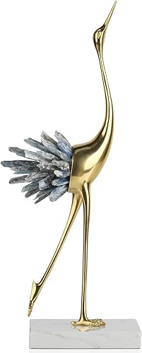 Estatua moderna de lujo de cristal dorado de cobre de grúa de animales pájaros estatua de decoración del hogar, sala de estar, gabinete de TV suave,