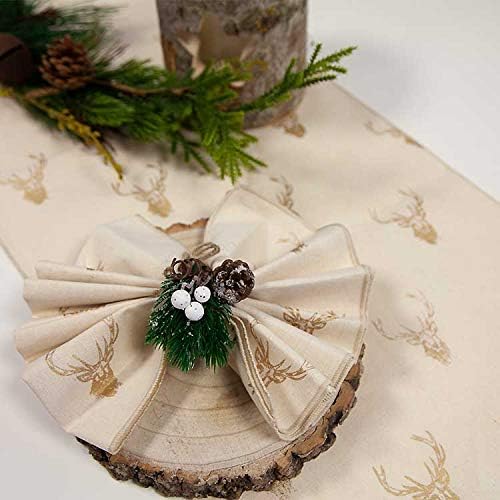 Christmas Reindeer Linen Table Runner and 6 Napkins Set Festive Christmas Dinner Christmas Decor