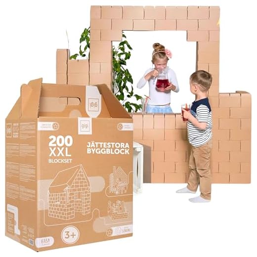 GIGI Bloks XXL byggklossar i kartong | Mega Fort Building Kit 200 XXL Piece Set | Förreglande system gör det möjligt att bygga hus i kartong | Fort Building Kits for Kids | Kartongklossar