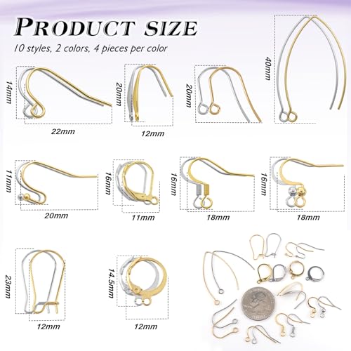 TOAOB 80 Piece Set Earring Hook Set Gold and Silver 10 Styles Stainless Steel French Pyjama Hook Earring Thread Leverback for Jewellery Making - Image 2