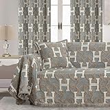 TOPWEAVE Modern Letter H Couch Cover for Sofa, Luxury Chain Patterns Jacquard Chenille Sofa Cover for Dogs, Soft Sofa Slipcovers Furniture Protector with Fringe for Pet, Cats(71x118, Gray)
