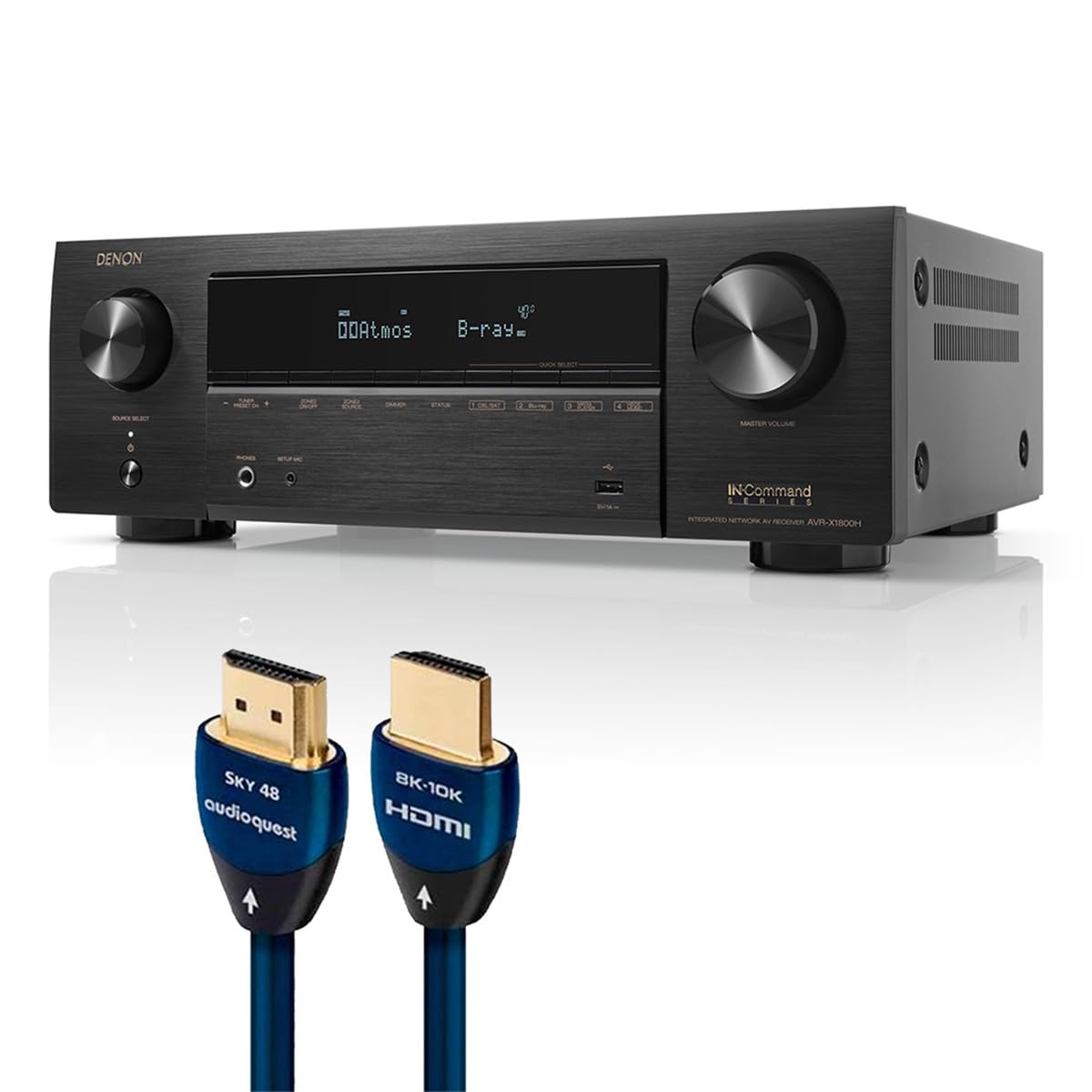 Denon AVR-X1800H 7.2 Channel 8K Receiver with AudioQuest Sky 3m HDMI Cable