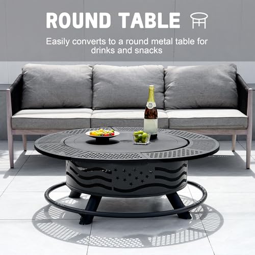 Panovue 42 Inch Fire Pit with 2 Cooking Grates, Outdoor Wood Burning BBQ Grill Firepit Bowl with Cover Lid, Steel Round Table for Backyard Bonfire Patio Picnic (Black, 42) - Image 5