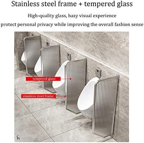 Stylish Black Metal & Frosted Glass Wall Mounted Urinal Privacy Divider Decorative Bathroom Partition Shield for Enhanced Privacy & Modern Restroom Design