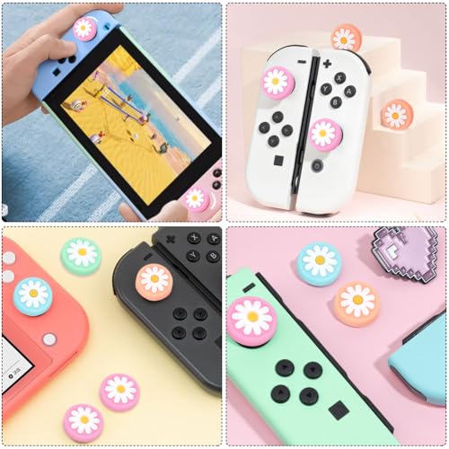Image of GORGECRAFT 4 Colors Daisy Silicone Thumb Grip Caps Flower Joystick Cap Button Caps Analog Stick Protective Cover Compatible with Switch OLED Lite Console for Controller