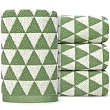 Jacquotha Hand Towels Green (Geometric Triangle), 4-Piece Cotton Terry Kitchen Towels, Christmas Decor 13x29 Inches