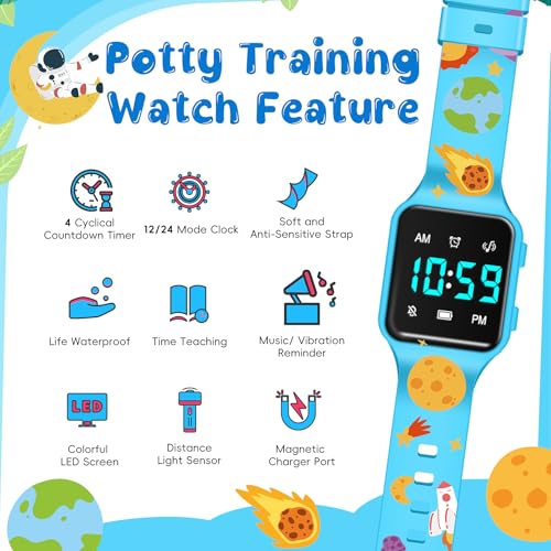 Image of Potty Training Watch for Toddlers & Kids with Countdown, Flashing Lights, Fun Music or Vibration Alerts - Waterproof Interactive Toilet Training Reminder for Boys & Girls Ages 2-9