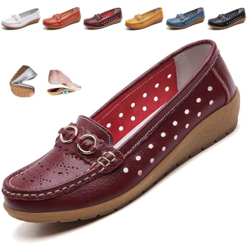 Zapatos casuales de mujer burgundy con plataforma y cuña clásica