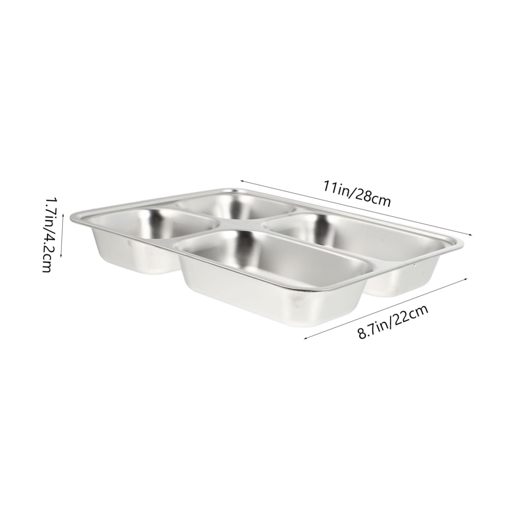 Veemoon Stainless Steel Compartment Tray - 4-Section Divided Plate for Camping Lunches and Portion Control
