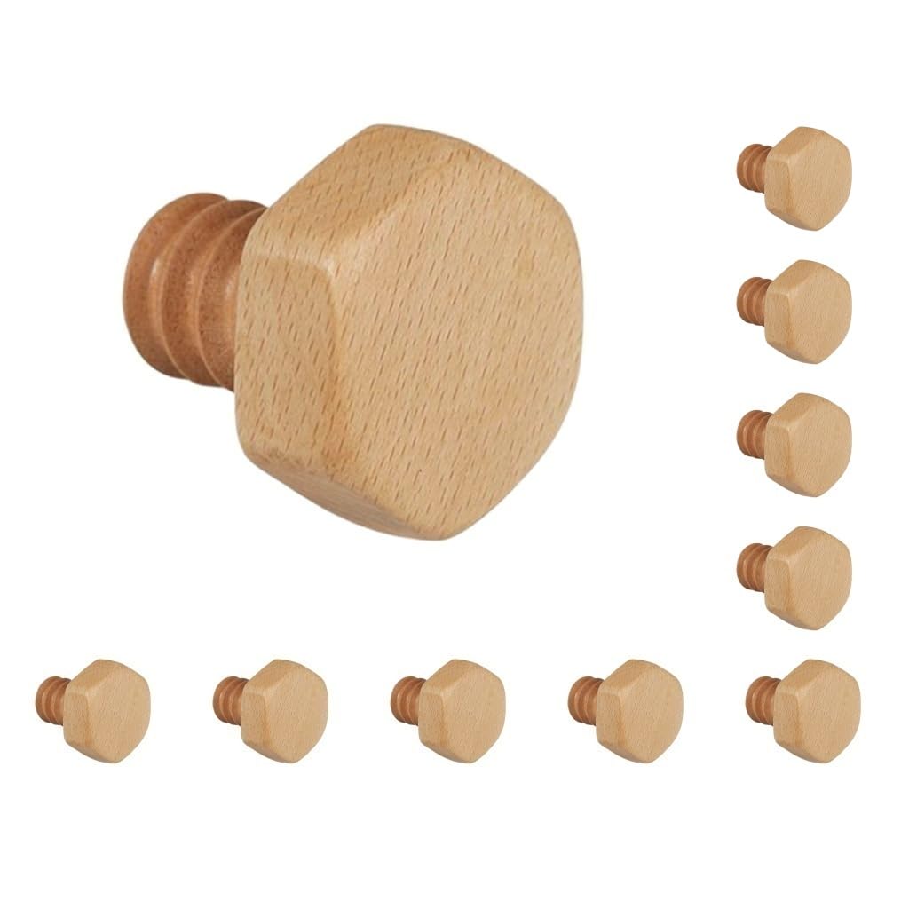 Set di 10 ganci a vite in legno d'acero, stile nordico, per armadio, organizer per la casa, design esagonale, 5,5 x 6 cm