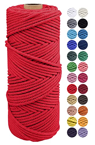 JeogYong Corda di Cotone Naturale Macrame, 4 Fili di Spesso Filato Corda di Macrame per Arazzi, Appendini per Piante, Artigianato Fai da Te, Decorazioni, Confezioni Regalo 2mm x 100m (Rosso)
