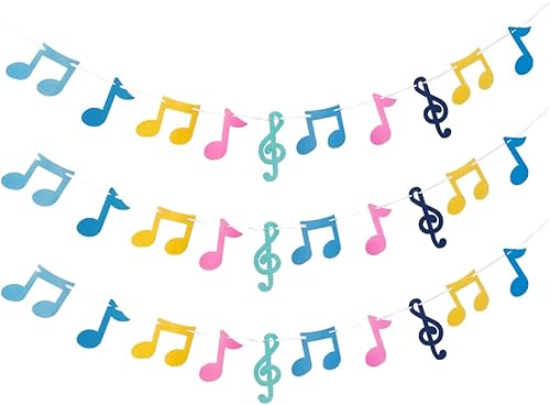 3 filas de notas musicales pancartas coloridas notas musicales guirnalda de fiesta temática de música decoración para Rock Roll cumpleaños, baby disponible en Yaxa Costa Rica