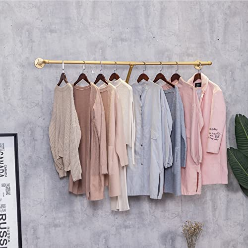 Mdepyco Industrial Vintage Pipe Wall Mounted Towel Clothing Hanging Shelves System,Laundry Room Type E Storage Rod,Metal Garment Rack For Clothes Retail Display Stand (24" L X 11.8" D, Gold) #TOP3