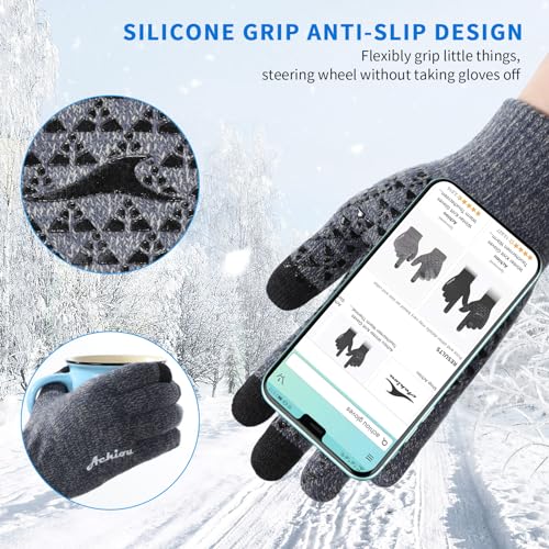 Image of Achiou Winter Gloves, Glove for Men Women, Upgraded Touch Screen Texting Warm Running with Thermal Soft Knit Lining