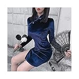 Material: poliéster, spandex Gótico Vestido Chino Cheongsam de la Vendimia satén de Las Mujeres Qipao Corto/Ropa Llena de Partido de la Manga (Color : Color 2, Size : L.)