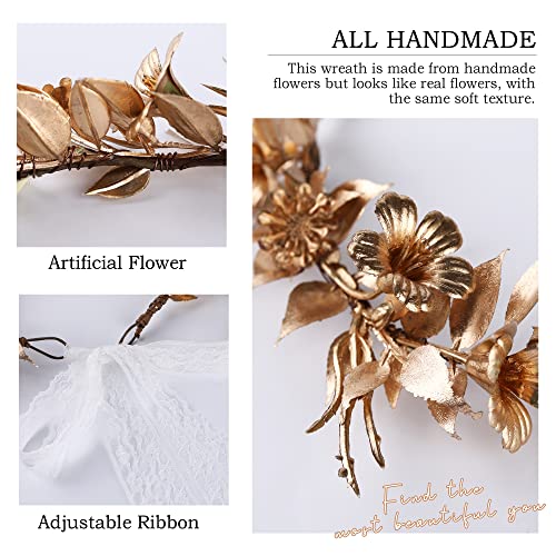 Mostory Gold Daisy Leaf Headpiece - Handmade Chinese Classic Bride Tiara Vintage Fairy Princess Headband Golden Leaf Flower Crown For Wedding Prom Festival Photoshoot Women Girls Hair Accessories #TOP4