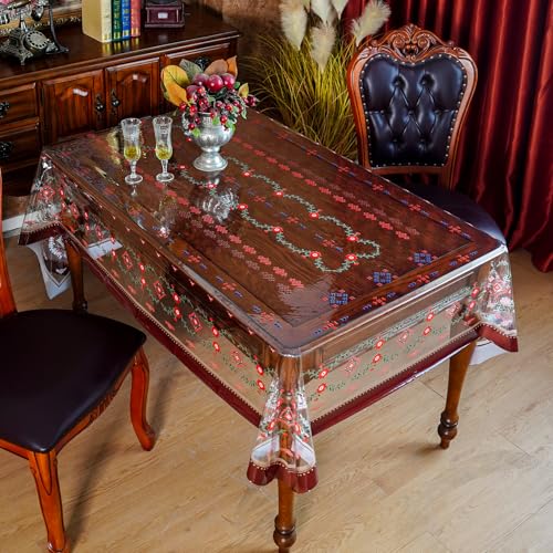 Nappe en vinyle transparent PVC rectangulaire étanche à impression florale - 3