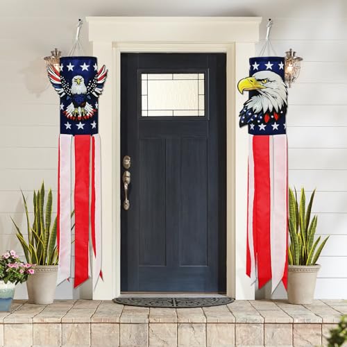 THQZLH Eagle American Flag Wind Sock(2 Pack) - Patriotic Wind Socks for Outside Heavy Duty - Thumbnail 5
