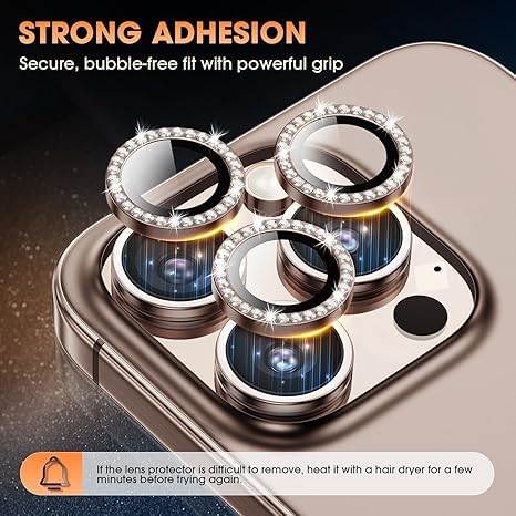 Image of for iPhone 16 Pro /16 Pro Max Camera Lens Protector Bling Individual Metal Diamond Ring 9H Hardness Scratchproof Protector, Stylish Phone Accessories, Case Friendly (Desert Titanium Diamond)