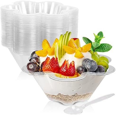 Wiaregom 50Pack 8 oz Disposable Ice Cream Cups,Plastic Dessert Cups with Spoons for Party Clear Plastic Cups Pudding Fruit Ice Cream Cups B0B3DB2K75