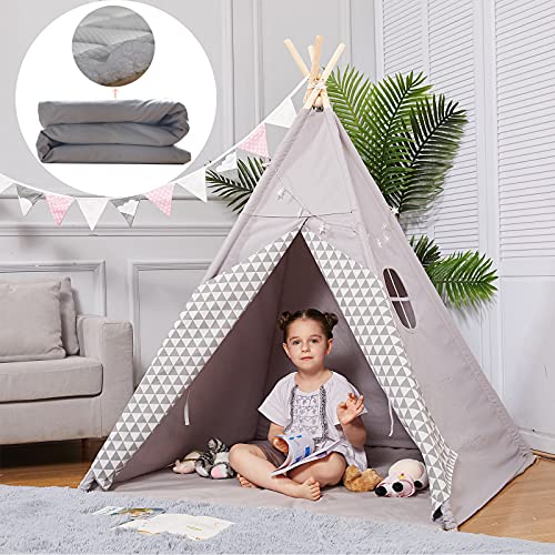 Childrens Teepee Play Tent Kids Teepee Tent for Boys with Carry Case & Floor Mat, Portable Toddler Tipi Tent for Baby Indoor Outdoor