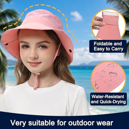 Image of Outdoor Kids Sun Hat for Boys Girls Wide Brim Mesh Bucket Hat UPF 50+ Sun Protection Breathable Summer Fishing Safari Hat