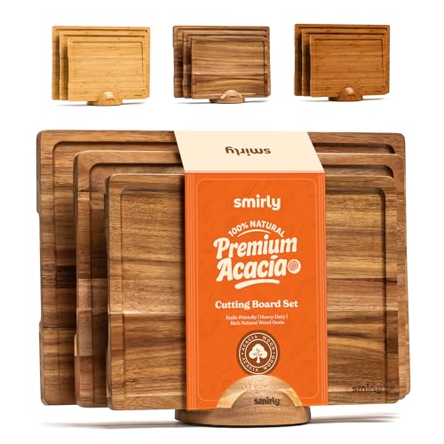 SMIRLY Wood Cutting Boards For Kitchen Meal Prep & Serving, Bamboo Cutting Board Set, Charcuterie Chopping Boards and Wooden Cutting Boards for Kitchen