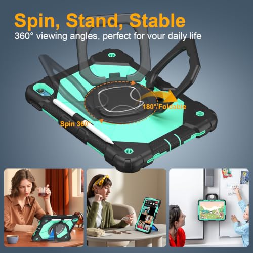Image of Case for iPad (A16) 11th Generation 11 Inch 2025, Ubearkk for iPad 10th Generation 10.9 inch 2022 case with Screen Protector 360 Degree Rotating Stand Shoulder Strap Pencil Holder, Black Mint