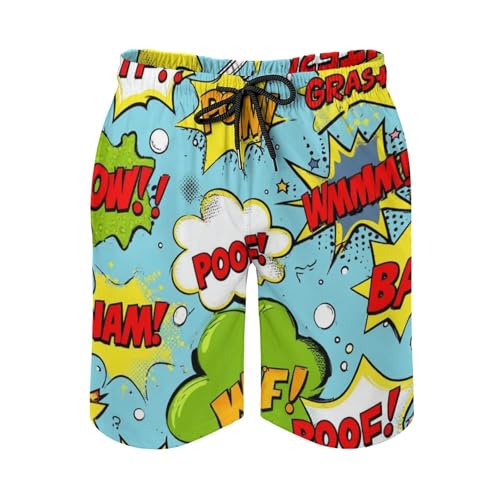Beach Shorts for Men Comic Book Sound Effects Hawaiian Swim Board Shorts Mesh Lining Swimming Trunks Pocket L4